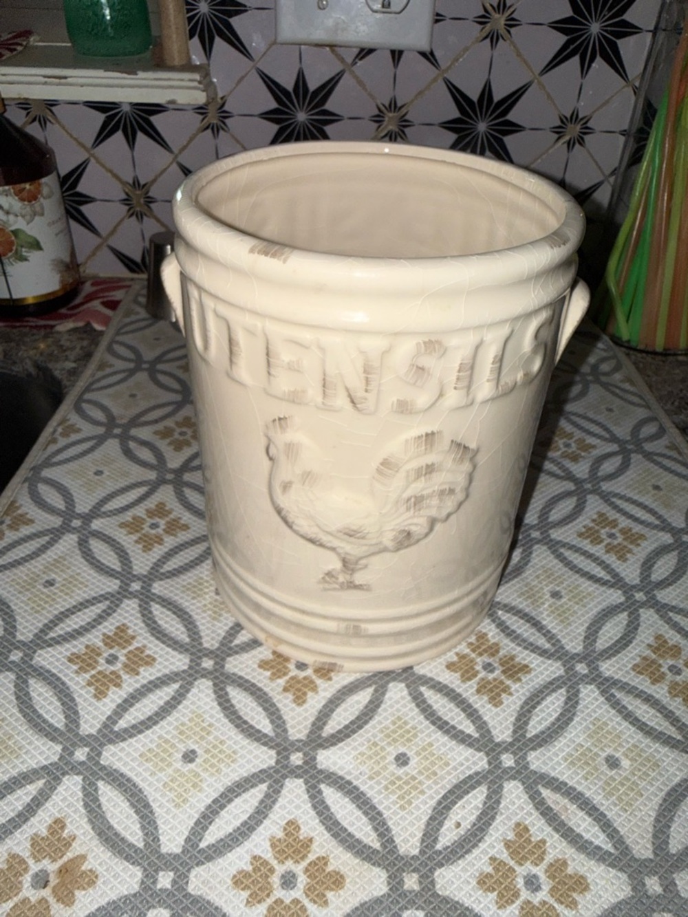 Home Essentials Cream Ceramic Crock with Embossed Logo